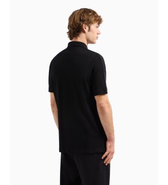 Armani Exchange Short sleeve polo shirt in black cotton piqu