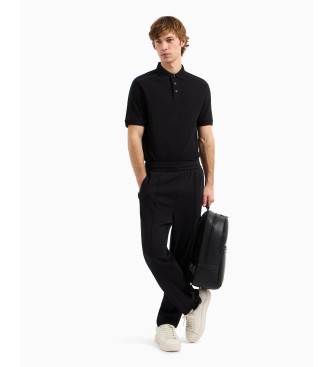 Armani Exchange Short sleeve polo shirt in black cotton piqu