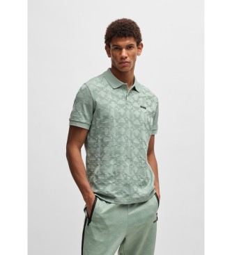 BOSS Cotton polo shirt with circular jacquard green  