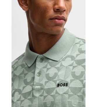 BOSS Cotton polo shirt with circular jacquard green  