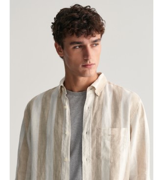 Gant Camisa Regular Fit de lino a rayas atrevidas beige