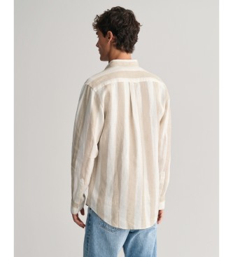 Gant Camisa Regular Fit de lino a rayas atrevidas beige