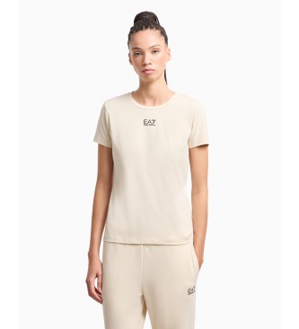 EA7 T-shirt z serii Logo wykonany z bawełny i elastycznego modalu    beżowy