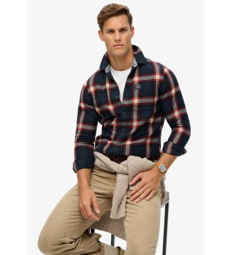 Superdry Koszula z bawełny organicznej w granatową kratę w stylu drwala