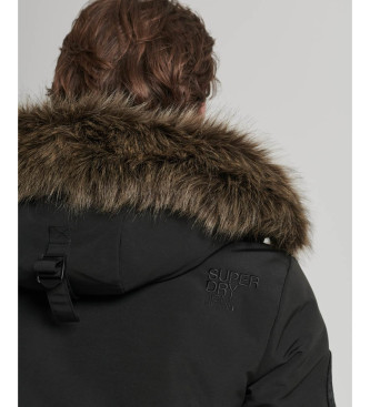 Superdry Everest black quilted hooded bomber jacket with hood