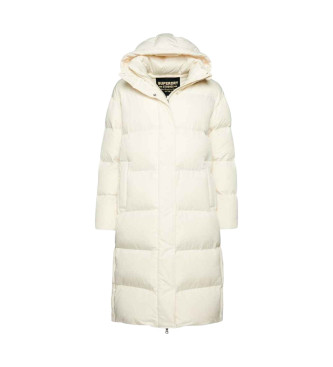Superdry Dolg prešit bel plašč s kapuco in kapuco