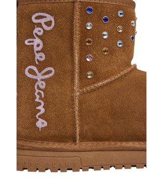 Pepe Jeans Bottines en cuir Diss Studs marron