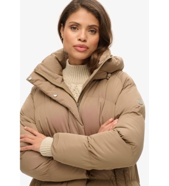 Superdry Lange gewatteerde jas met bruine capuchon
