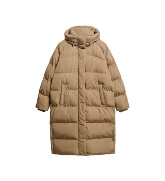 Superdry Lange gewatteerde jas met bruine capuchon