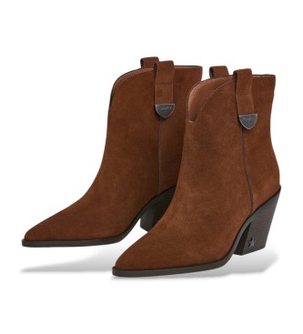 Pepe Jeans Skórzane buty za kostkę Gina City w kolorze brązowym