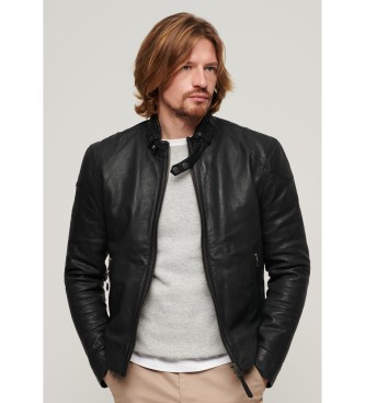 Superdry Czarna skórzana kurtka motocyklowa Racer