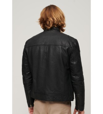 Superdry Czarna skórzana kurtka motocyklowa Racer
