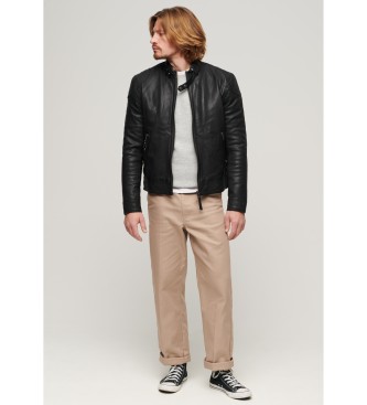 Superdry Czarna skórzana kurtka motocyklowa Racer