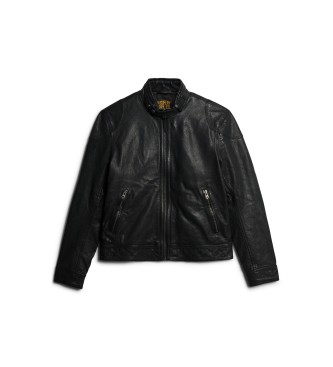 Superdry Czarna skórzana kurtka motocyklowa Racer