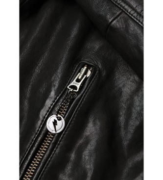 Superdry Czarna skórzana kurtka motocyklowa Racer