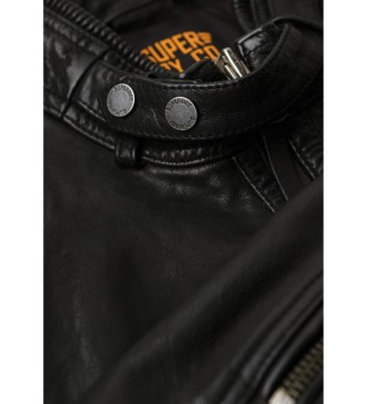 Superdry Czarna skórzana kurtka motocyklowa Racer