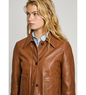 Pepe Jeans Hillary Leather Jacket Brown