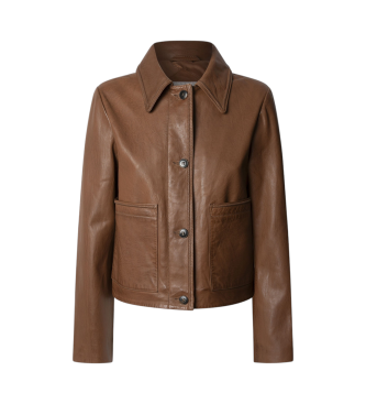 Pepe Jeans Hillary Leather Jacket Brown