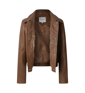 Pepe Jeans Hillary Leather Jacket Brown