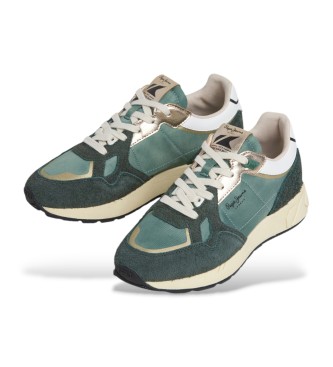Pepe Jeans Sneakers i lder Marlon Metal green