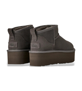 UGG Classic Ultra Mini Platform Leather Ankle Boots cinzento escuro