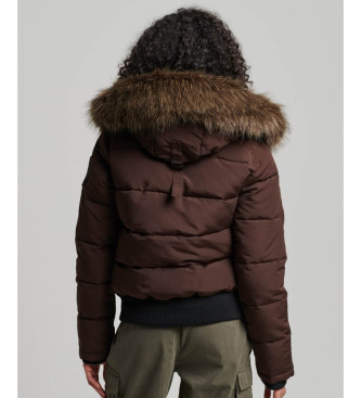 Superdry Everest rjava prešita bomber jakna s kapuco in kapuco