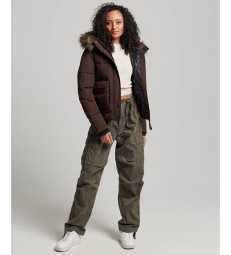 Superdry Everest rjava prešita bomber jakna s kapuco in kapuco