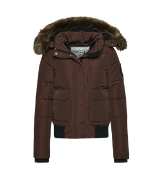 Superdry Everest rjava prešita bomber jakna s kapuco in kapuco