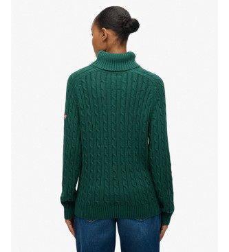 Superdry Slouchy Cable Roll Neck zelen pulover