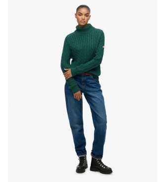 Superdry Slouchy Cable Roll Neck zelen pulover