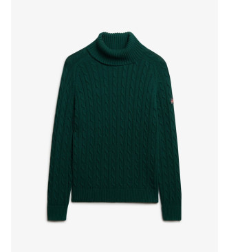 Superdry Slouchy Cable Roll Neck zelen pulover