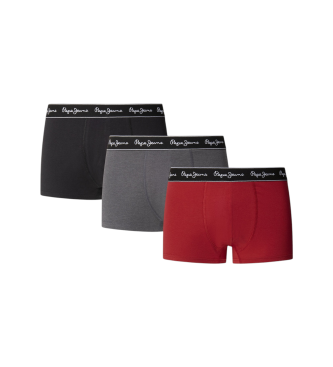 Pepe Jeans Set di 3 boxer solidi: rosso, grigio, nero