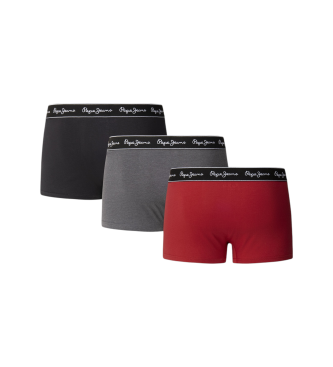 Pepe Jeans Set di 3 boxer solidi: rosso, grigio, nero