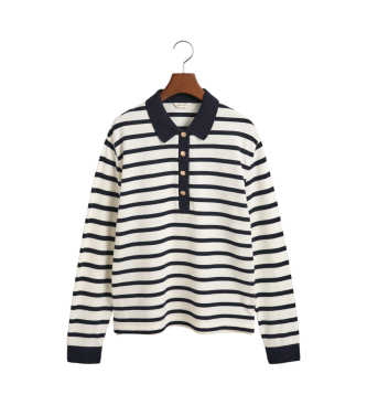 Gant Polo  manches longues en piqu  rayures bretonnes blanc, marine
