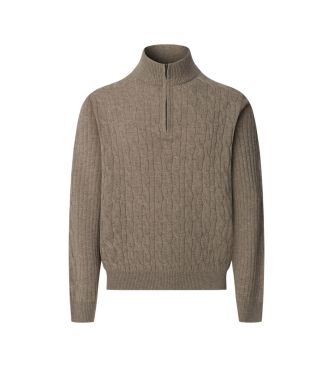 Hackett London Maglione color talpa in lana d'agnello Cable Hzip