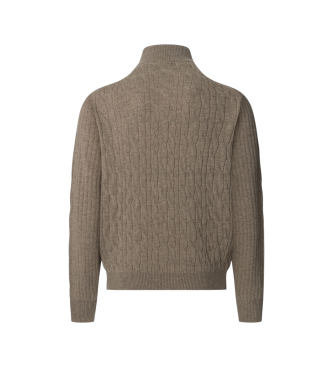 Hackett London Maglione color talpa in lana d'agnello Cable Hzip