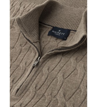 Hackett London Maglione color talpa in lana d'agnello Cable Hzip