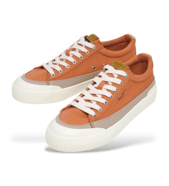 Pepe Jeans Pomarańczowe skórzane buty sportowe Ben Wash