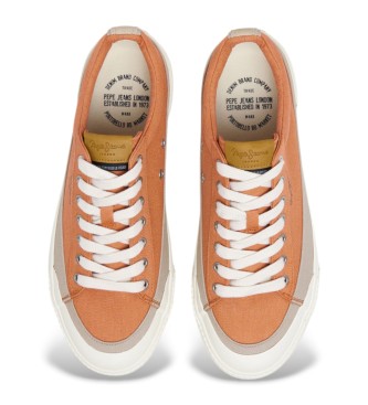 Pepe Jeans Pomarańczowe skórzane buty sportowe Ben Wash