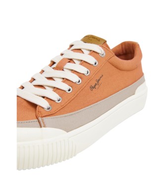 Pepe Jeans Pomarańczowe skórzane buty sportowe Ben Wash