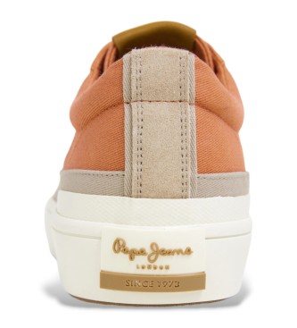 Pepe Jeans Pomarańczowe skórzane buty sportowe Ben Wash