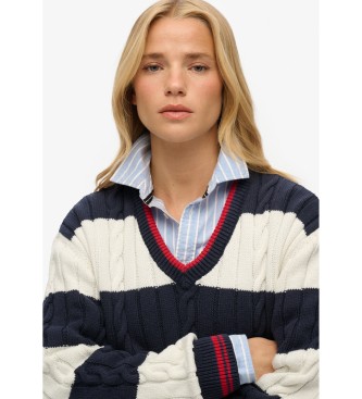 Superdry Pull oversize  rayures blanc