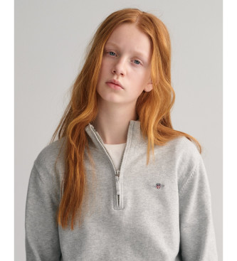 Gant Maglione con mezza zip in cotone grigio Shield