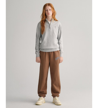 Gant Maglione con mezza zip in cotone grigio Shield