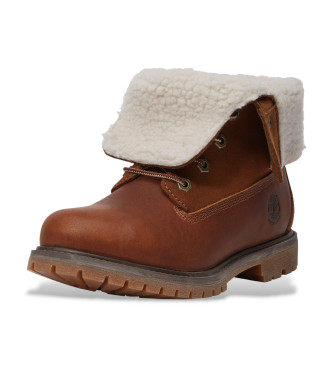 Timberland Botins em pele com parte superior enrolada e forro castanho quente