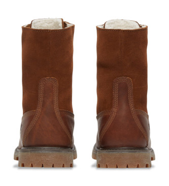Timberland Botins em pele com parte superior enrolada e forro castanho quente