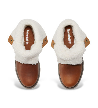 Timberland Botins em pele com parte superior enrolada e forro castanho quente
