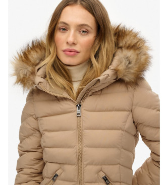 Superdry Casaco com capuz de pelo falso Fuji bege