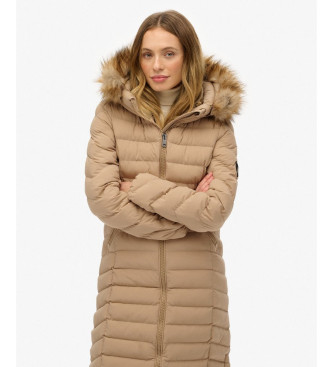 Superdry Casaco com capuz de pelo falso Fuji bege