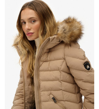 Superdry Casaco com capuz de pelo falso Fuji bege